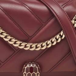 Pre Owned حقيبة كتف بلغاري كابوشون سيربنتي جلد مبطن بورغندي صغيرة