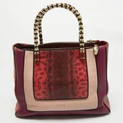 Pre Owned Bvlgari Tri Color Leather and Kurung Serpenti Scaglie Tote
