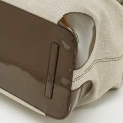 Pre Owned Bvlgari Dark Brown/Grey Patent Leather and Canvas Middle Zip Tote