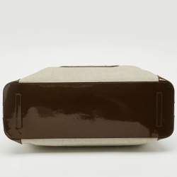 Pre Owned Bvlgari Dark Brown/Grey Patent Leather and Canvas Middle Zip Tote