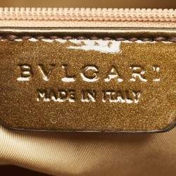 Pre Owned Bvlgari Dark Brown/Grey Patent Leather and Canvas Middle Zip Tote