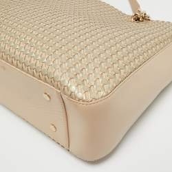 Pre Owned Bvlgari Beige/Silver Woven Leather Monte Plisse Shopper Tote