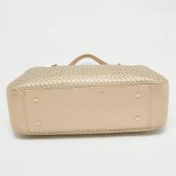 Pre Owned Bvlgari Beige/Silver Woven Leather Monte Plisse Shopper Tote