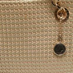 Pre Owned Bvlgari Beige/Silver Woven Leather Monte Plisse Shopper Tote