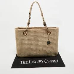 Pre Owned Bvlgari Beige/Silver Woven Leather Monte Plisse Shopper Tote