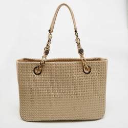 Pre Owned Bvlgari Beige/Silver Woven Leather Monte Plisse Shopper Tote