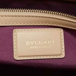 Pre Owned Bvlgari Beige/Silver Woven Leather Monte Plisse Shopper Tote