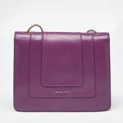 Pre Owned Bvlgari Purple Leather Serpenti Forever Chain Shoulder Bag