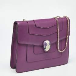 Pre Owned Bvlgari Purple Leather Serpenti Forever Chain Shoulder Bag