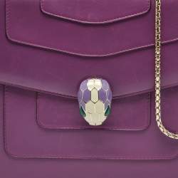 Pre Owned Bvlgari Purple Leather Serpenti Forever Chain Shoulder Bag