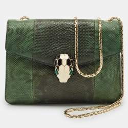 Pre Owned Bvlgari Green/Black Karung Leather Small Serpenti Forever Shoulder Bag