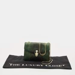 Pre Owned Bvlgari Green/Black Karung Leather Small Serpenti Forever Shoulder Bag