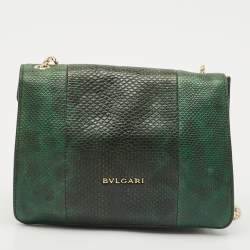 Pre Owned Bvlgari Green/Black Karung Leather Small Serpenti Forever Shoulder Bag