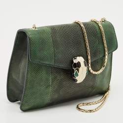 Pre Owned Bvlgari Green/Black Karung Leather Small Serpenti Forever Shoulder Bag