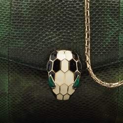 Pre Owned Bvlgari Green/Black Karung Leather Small Serpenti Forever Shoulder Bag