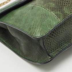 Pre Owned Bvlgari Green/Black Karung Leather Small Serpenti Forever Shoulder Bag