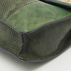 Pre Owned Bvlgari Green/Black Karung Leather Small Serpenti Forever Shoulder Bag