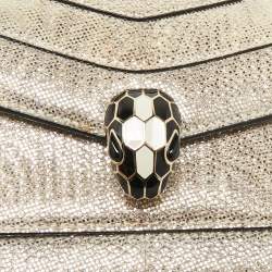 Pre Owned Bvlgari Silver Shimmering Karung Leather Small Serpenti Forever Shoulder Bag
