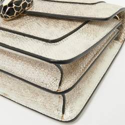 Pre Owned Bvlgari Silver Shimmering Karung Leather Small Serpenti Forever Shoulder Bag