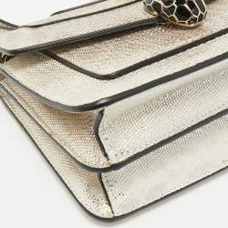 Pre Owned Bvlgari Silver Shimmering Karung Leather Small Serpenti Forever Shoulder Bag