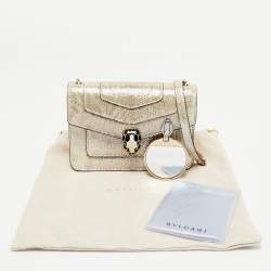Pre Owned Bvlgari Silver Shimmering Karung Leather Small Serpenti Forever Shoulder Bag