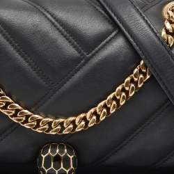 مملوكة مسبقًا حقيبة كتف بلغاري سربنتي كابوشون صغيرة جلد مبطن أسود