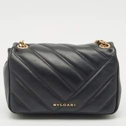 مملوكة مسبقًا حقيبة كتف بلغاري سربنتي كابوشون صغيرة جلد مبطن أسود