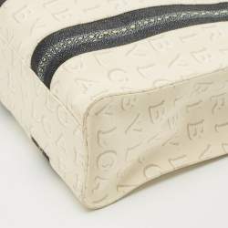 Pre Owned Bvlgari Blue/Off White Logomania Canvas and Stingray Bangle Tote