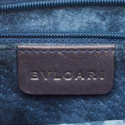 Pre Owned Bvlgari Blue/Off White Logomania Canvas and Stingray Bangle Tote
