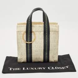 Pre Owned Bvlgari Blue/Off White Logomania Canvas and Stingray Bangle Tote