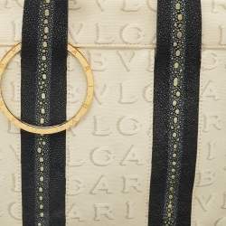 Pre Owned Bvlgari Blue/Off White Logomania Canvas and Stingray Bangle Tote