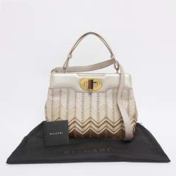 Pre Owned Bvlgari Beige/Brown Leather Isabella Rossellini Top Handle Bag