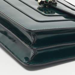 Pre Owned Bvlgari Green Patent Leather Medium Serpenti Forever Shoulder Bag