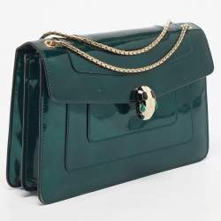 Pre Owned Bvlgari Green Patent Leather Medium Serpenti Forever Shoulder Bag