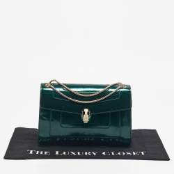 Pre Owned Bvlgari Green Patent Leather Medium Serpenti Forever Shoulder Bag