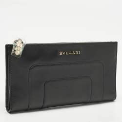 Pre Owned Bvlgari Black Leather Serpenti Forever Bifold Long Wallet