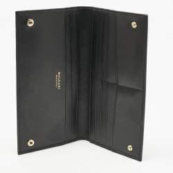 Pre Owned Bvlgari Black Leather Serpenti Forever Bifold Long Wallet