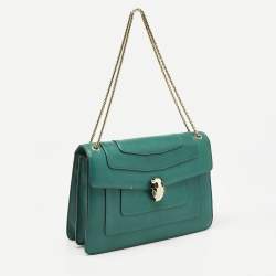 Pre Owned Bvlgari Green Leather Medium Serpenti Forever Shoulder Bag