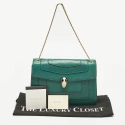 Pre Owned Bvlgari Green Leather Medium Serpenti Forever Shoulder Bag