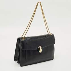 Pre Owned Bvlgari Black Leather Medium Serpenti Forever Shoulder Bag