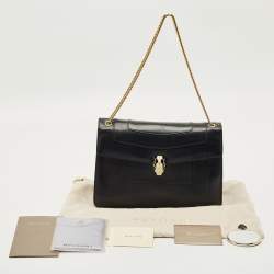 Pre Owned Bvlgari Black Leather Medium Serpenti Forever Shoulder Bag
