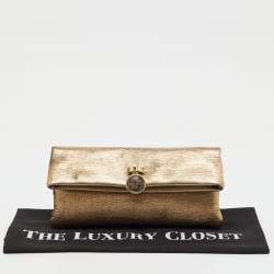 Pre Owned Bvlgari Gold Metallic Leather Monete Coin Flap Clutch