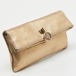 Pre Owned Bvlgari Gold Metallic Leather Monete Coin Flap Clutch