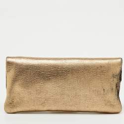 Pre Owned Bvlgari Gold Metallic Leather Monete Coin Flap Clutch