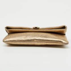 Pre Owned Bvlgari Gold Metallic Leather Monete Coin Flap Clutch