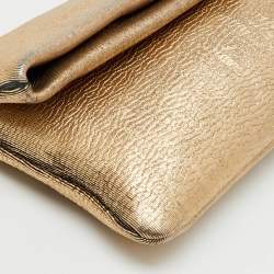 Pre Owned Bvlgari Gold Metallic Leather Monete Coin Flap Clutch