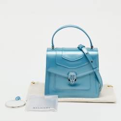 Pre Owned حقيبة بولغاري يد علوية سيربينتي فوريفر صغيرة جلد لامع أزرق