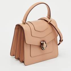 Pre Owned Bvlgari Beige Leather Serpenti Forever Small Top Handle Bag