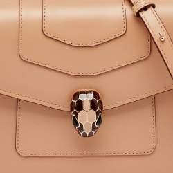 Pre Owned Bvlgari Beige Leather Serpenti Forever Small Top Handle Bag