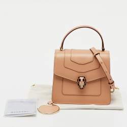 Pre Owned Bvlgari Beige Leather Serpenti Forever Small Top Handle Bag